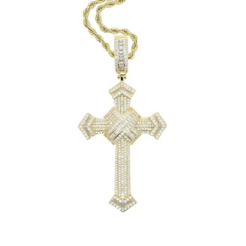 2025 New Cross Pendant for Men Women Full Iced Out Cubic Zircon Hip Hop Necklace Link Chain Fashion Rock Jewelry