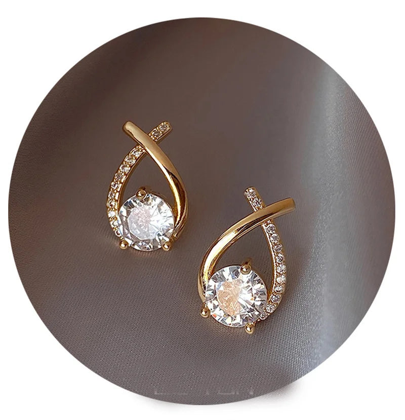 SKEDS Fashion Cross Stud Earrings For Women Korean Style Elegant Crystal Jewelry Ear Rings Fishtail Lady Earrings Gift