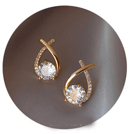 SKEDS Fashion Cross Stud Earrings For Women Korean Style Elegant Crystal Jewelry Ear Rings Fishtail Lady Earrings Gift