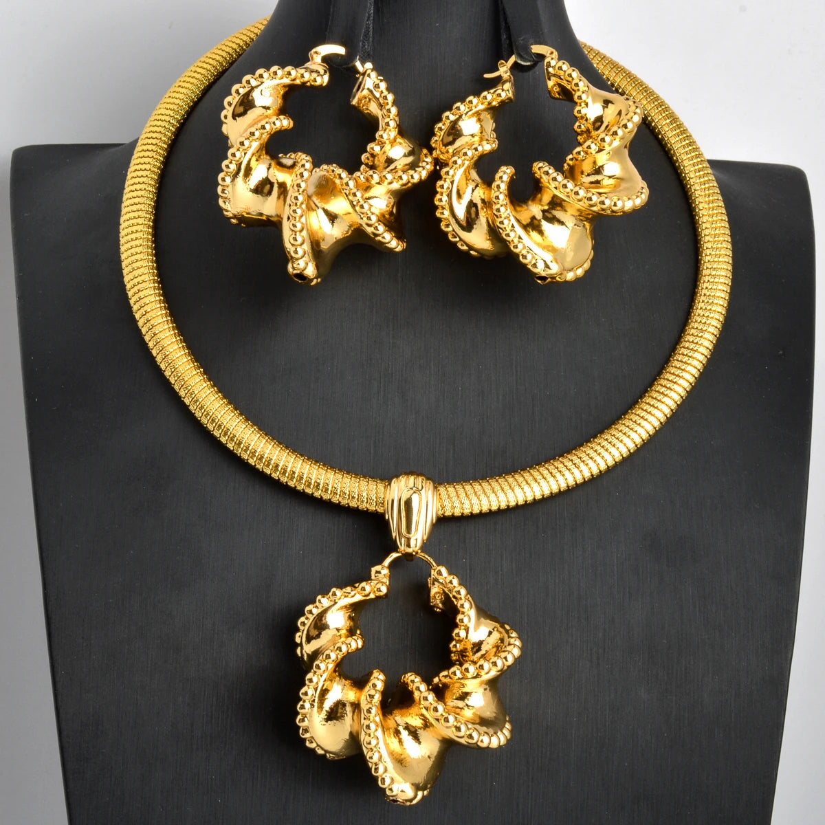 Gold Color Collar Necklace Earrings Jewelry Set For Women Dubai Africa Luxury Quality Jewellery Party Wedding Accessories