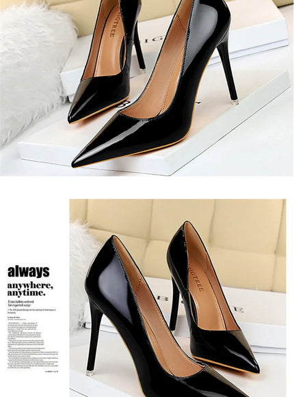Fashion Simple Patent Leather Thin High Heel Women