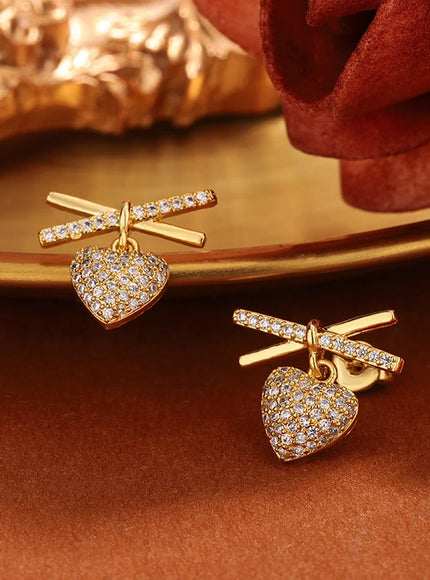 💋 Elegant Full-Diamond Heart Earrings - Sparkling Zircon