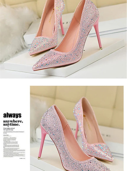 Shallow Mouth Pointed Color Rhinestone Pumps Fashion Wedding