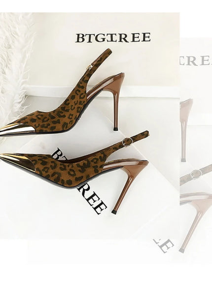 European American Style Metal Pointed High Heels Slim
