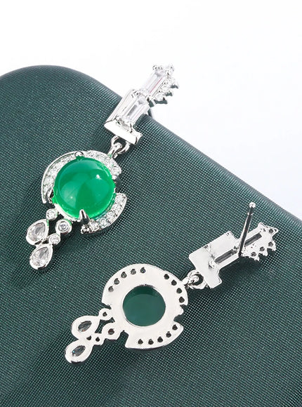 [KissIcon] Green Zircon Stud Earrings S925 Silver - Sparkle
