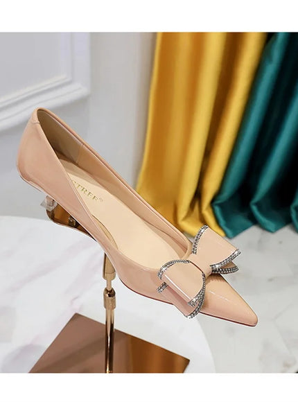 New Fashion Street Style Patent Leather Rhinestone Butterfly-knot