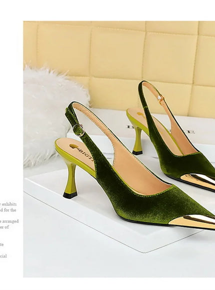Elegant Women Green High Heel Velvet Pumps Wedding