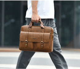 Mens Business Briefcase Large Capacity PU Leather Laptop Bag Fashion Crossbody Shoulder Tote Bag for Work Office