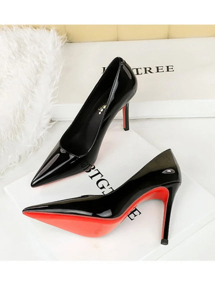 Fashionable Simple Slim Heels High Heels Glossy Patent