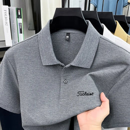 Men's Summer New Cotton 100% Short-Sleeved Polo Shirt, Collar Brand Printed T-Shirt, Breathable Casual Business Men's Clothing