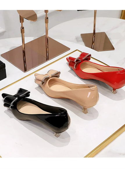 New Fashion Street Style Patent Leather Rhinestone Butterfly-knot