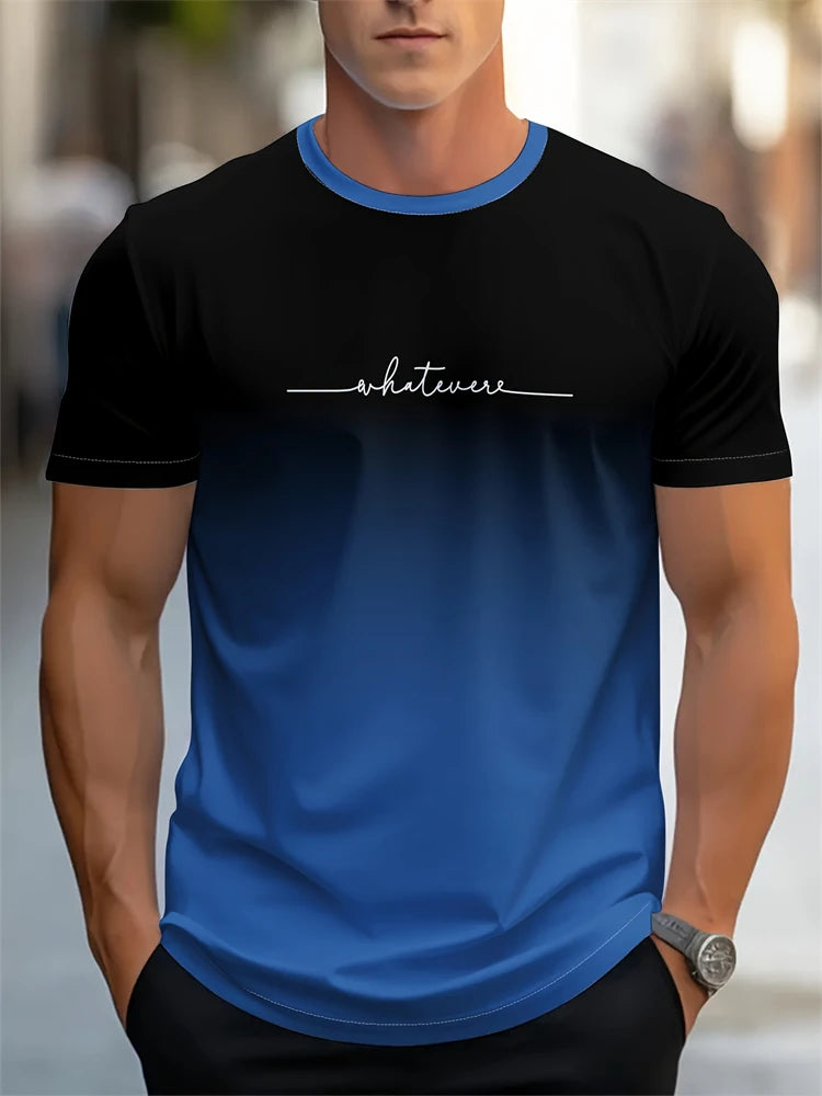 Men's Summer Letter Pattern Printed T-Shirt Men's Breathable Comfortable Simple Round Neck T-Shirt Outdoor Sports Casual Top