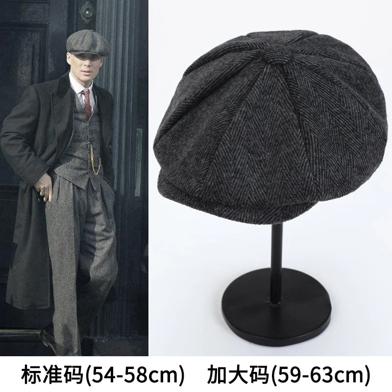 Men's Tweed British Newsboy Hat Herringbone Gatsby Hat Street Hats Octagonal Brim Hat Four Seasons Hip Hop Beret Painter Hat