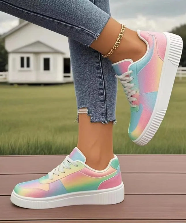 2025 New Casual Womens Shoes Rainbow Color Fashion Sneakers for Women Lightweight Comfortable Low-top Walking Shoes Size 36-42