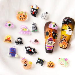 Cute Black Cat Ghost Pumpkin Bat Skull Spider Nail Art Decorations Charms Halloween Rhinestones Nail Art Decorations Accessories
