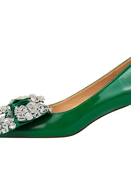 Women Green Pointed Toe Pumps Wedding Middle Low