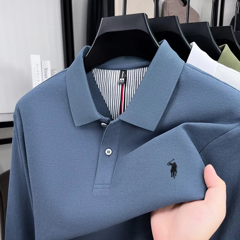 100% cotton spring and autumn new men's long sleeved casual comfortable fashion brand polo shirt exquisite pony embroidery top