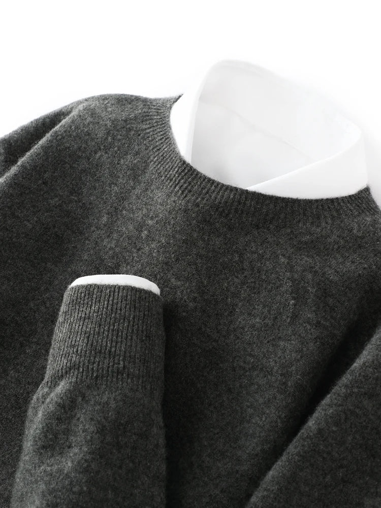 100% Merino Wool Sweater Man O-neck Basic Wool Pullover Autumn Winter Long Sleeve Soft Warm Jumper Smart Casual Knit Popular Top