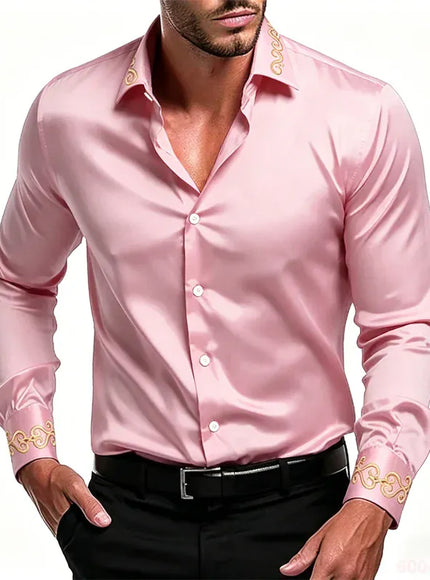 KissICON QAZ-0238 / M Gold Patterned Black LongSleeve Business Formal Shirt