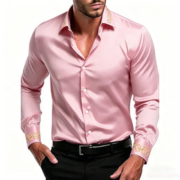 KissICON QAZ-0238 / M Gold Patterned Black LongSleeve Business Formal Shirt