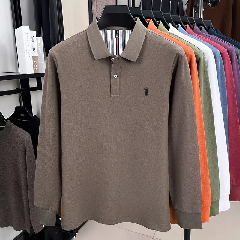 100% cotton spring and autumn new men's long sleeved casual comfortable fashion brand polo shirt exquisite pony embroidery top