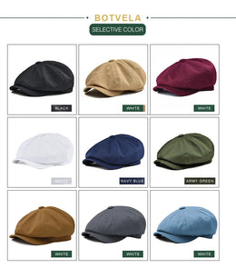 BOTVELA Men's Newsboy Cap Twill Cotton 8 Panel Hat Flat Ivy Cabbie Casual Baker Caps Gatsby Hat Retro Hats Boina Beret for Male