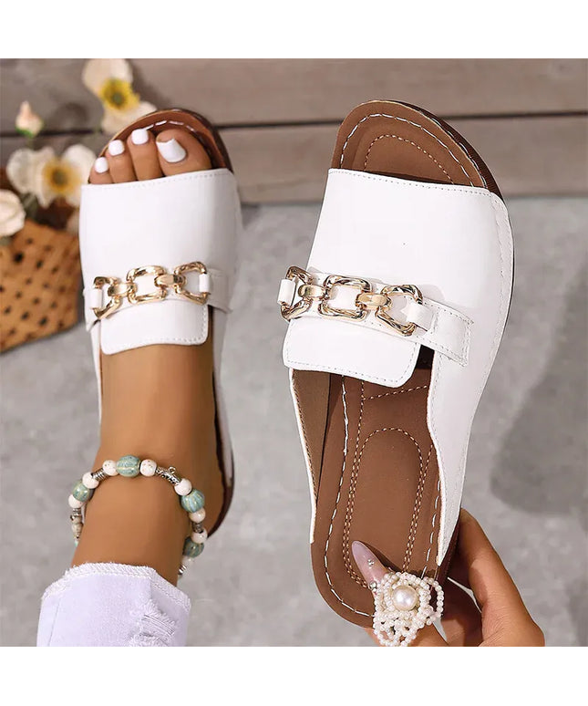 KissICON WHITE / 35 Plus Size Metal Chain Decor Wedge Sandals Women