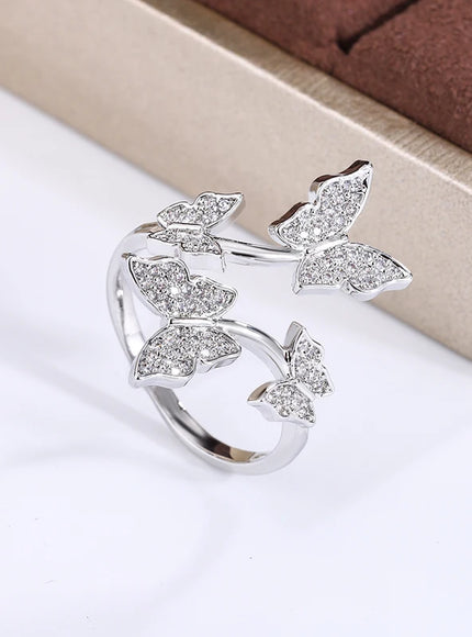 KissIcon Sterling Butterfly Zircon Ring - Open Prom Jewelry
