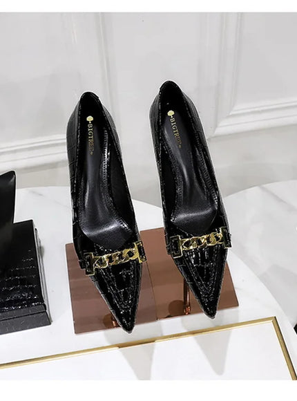 Fashion Metal Chain Decoration Women Pumps Shallow Mouth