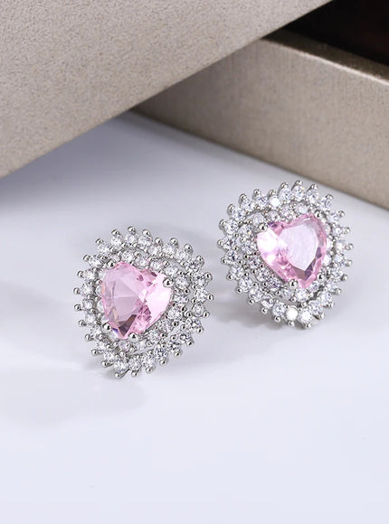 KissIcon Pink Stone Zirconia Earrings - 925 Silver Gleam