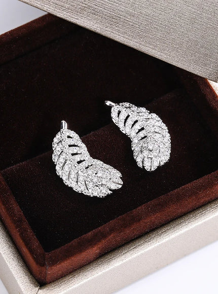 KissIcon 925 Silver Plated Feather Earrings - Zircon Shine