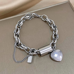 Heart Lock Stainless Steel Charm Bracelet Chunky Gold Plated Chain Love Bracelets for Women Valentine Gift