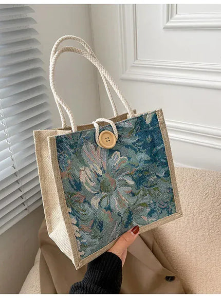 Ins Hand Linen Students Handbags Top-handle Bags
