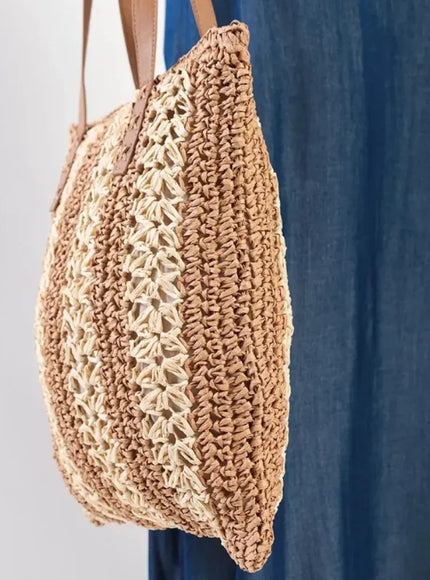 Shoulder Woven Stripesd Straw Fashionable Handbag –