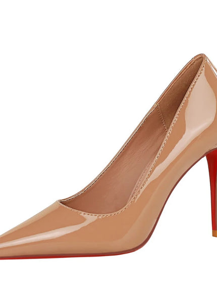Fashionable Simple Slim Heels High Heels Glossy Patent