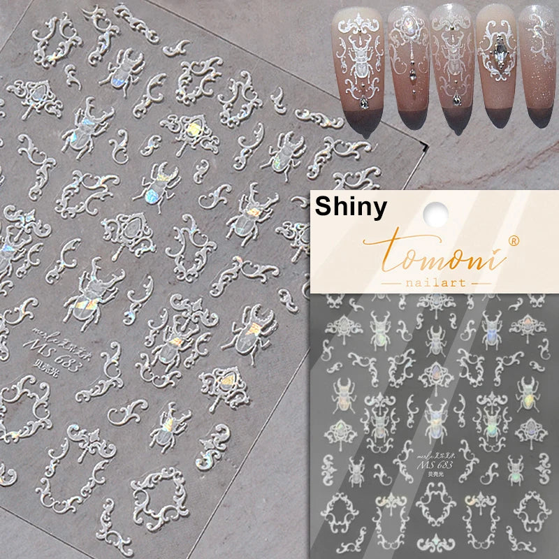 Shiny Silver Spider Web Insect Butterfly Dark Black Rose Flowers Ladybug Cicada Horrible Halloween Y2K Nail Art Stickers Decals