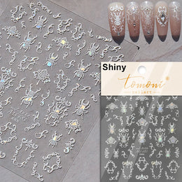 Shiny Silver Spider Web Insect Butterfly Dark Black Rose Flowers Ladybug Cicada Horrible Halloween Y2K Nail Art Stickers Decals