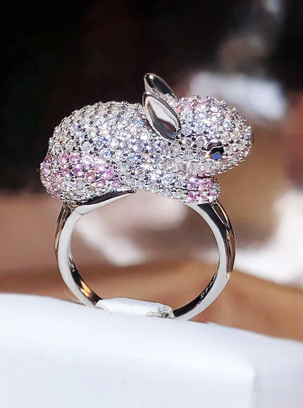KissIcon 2024 Zircon Rabbit Ring - Silver Plated Giftable