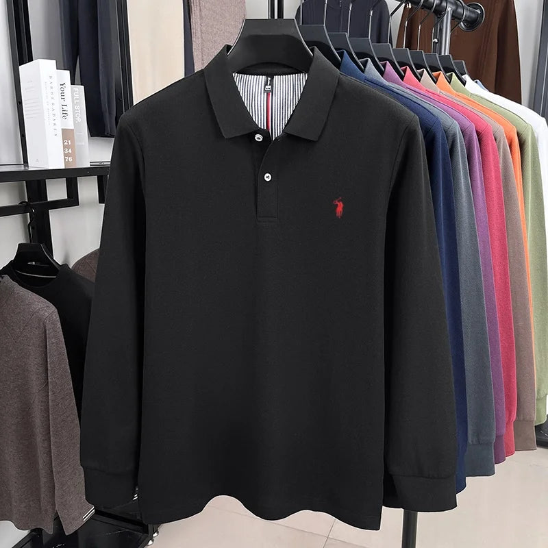 100% cotton spring and autumn new men's long sleeved casual comfortable fashion brand polo shirt exquisite pony embroidery top
