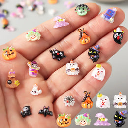 Cute Black Cat Ghost Pumpkin Bat Skull Spider Nail Art Decorations Charms Halloween Rhinestones Nail Art Decorations Accessories