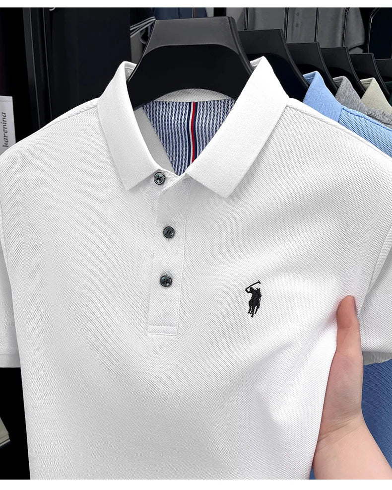 100% pure cotton short sleeved men's polo shirt summer fashion high-end brand pony embroidery golf top casual business T-shirt