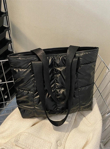 Fashion Ladies Tote Handbags Large Capacity Cotton Padded Shopping Bag Rhombus Portable Handbag Quilted Solid for Leisure Travel
