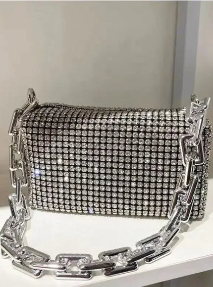 Allover Rhinestone Bucket Bag, Glitter Chain Prom Purse, Women's Mini Crossbody Bag