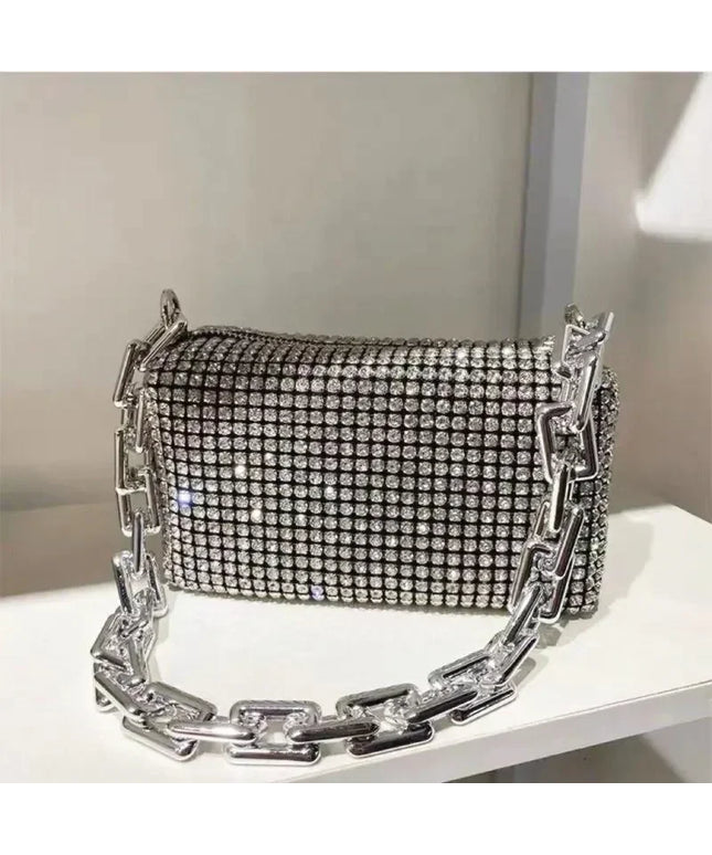 Allover Rhinestone Bucket Bag, Glitter Chain Prom Purse, Women's Mini Crossbody Bag