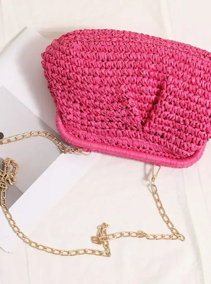 KissICON Beach Vacation Straw Metal Chain Crossbody –
