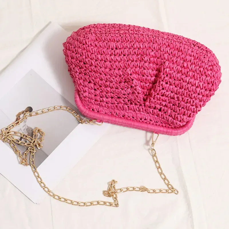 KissICON Beach Vacation Straw Metal Chain Crossbody –