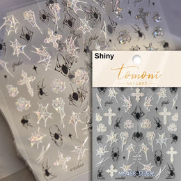 Shiny Silver Spider Web Insect Butterfly Dark Black Rose Flowers Ladybug Cicada Horrible Halloween Y2K Nail Art Stickers Decals