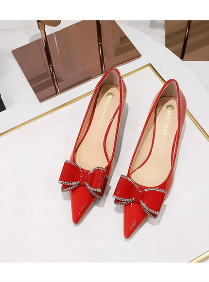 New Fashion Street Style Patent Leather Rhinestone Butterfly-knot