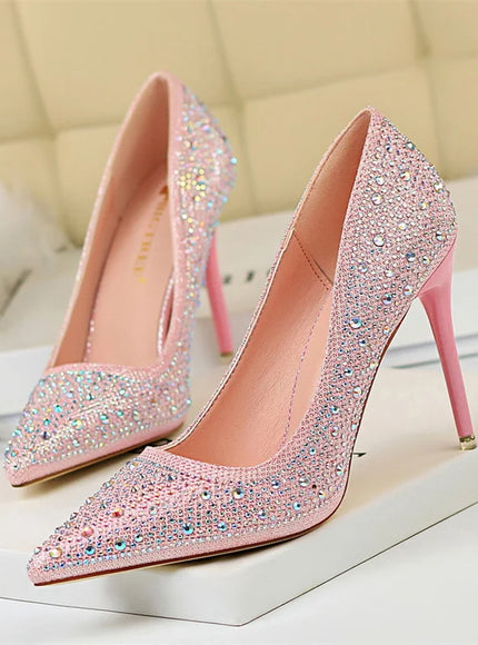 Shallow Mouth Pointed Color Rhinestone Pumps Fashion Wedding