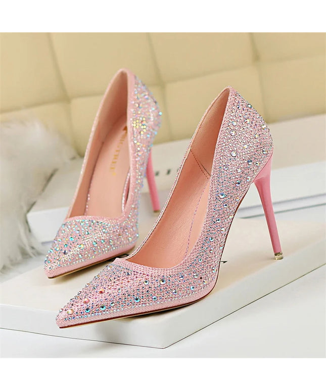 Shallow Mouth Pointed Color Rhinestone Pumps Fashion Wedding